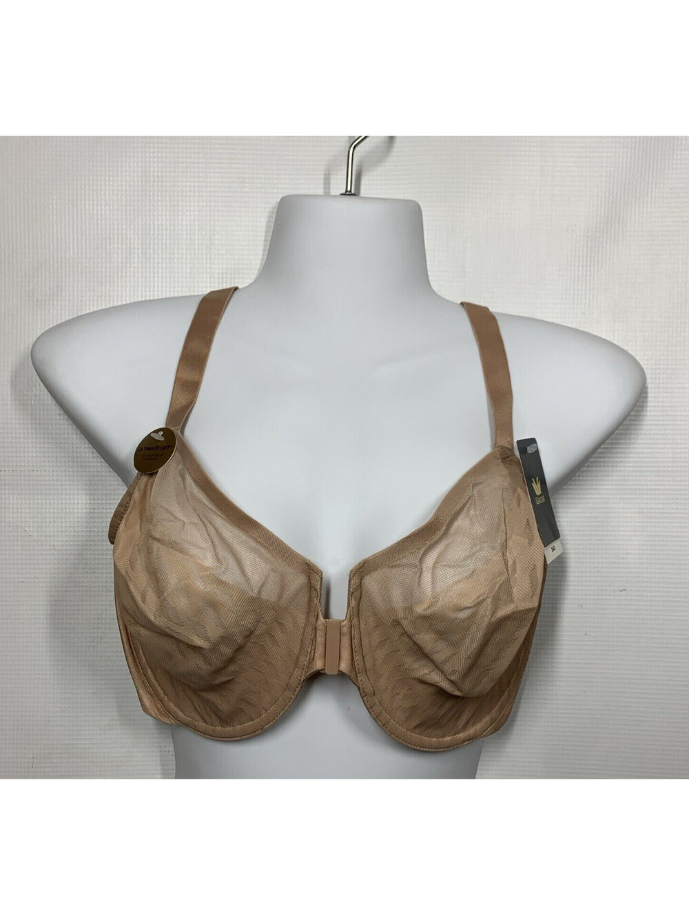 Women's 34G Beige Underwire Front Close Racerback Bra New with Tags